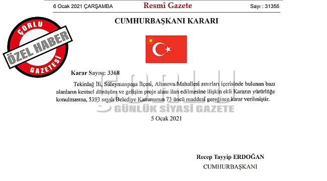 Erdoğan İmzaladı: Süleymanpaşa'da Kentsel Dönüşüm Alanları İlan Edildi